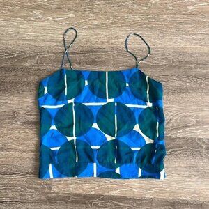 Theory Strappy Geometric Green Blue Top Small
